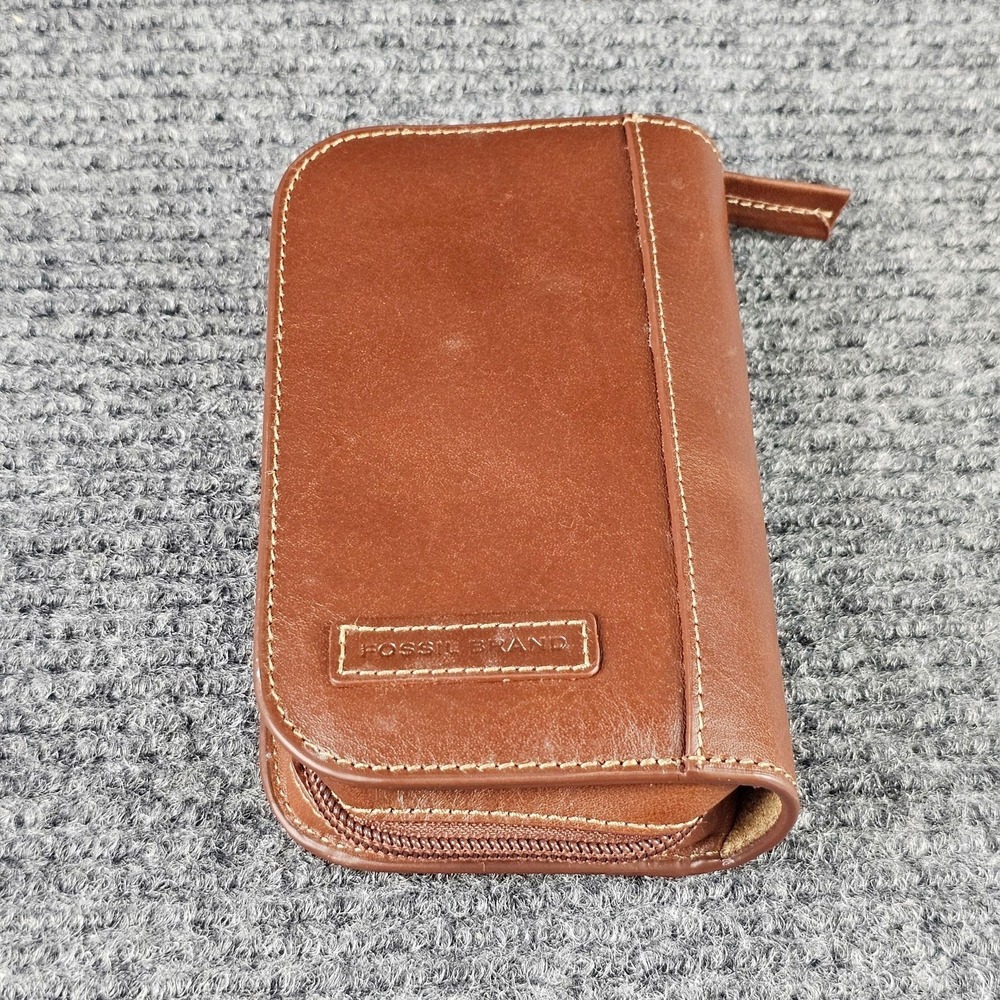 Fossil Brown Leather 3 Watch Travel Case Zipper Pouch Holder 126733 ML9070